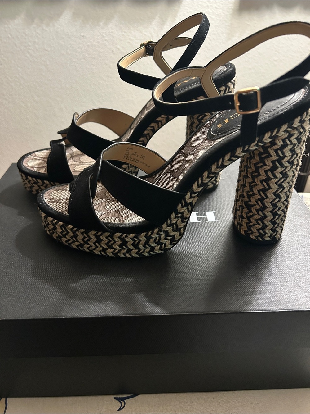Coach Black Suede Braided Espadrille Platform Sandal - Picture 3 of 5